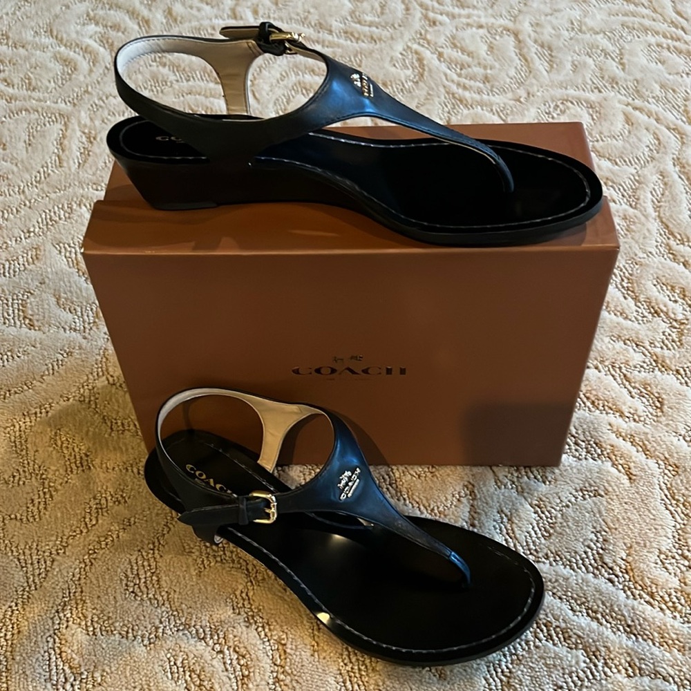 Coach Vitalia semi matte Black wedge sandal. Size 8.5